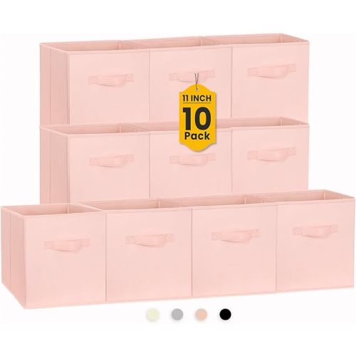 Criusia Storage Cubes, 11 Inch Cube Storage Bins for Shelves Closet Bedroom Baby Nursery - 10 Pack Collapsible Storage Baskets with Handles - Fabric Bins for Organizing Clothes Blanket Toys (Pink)