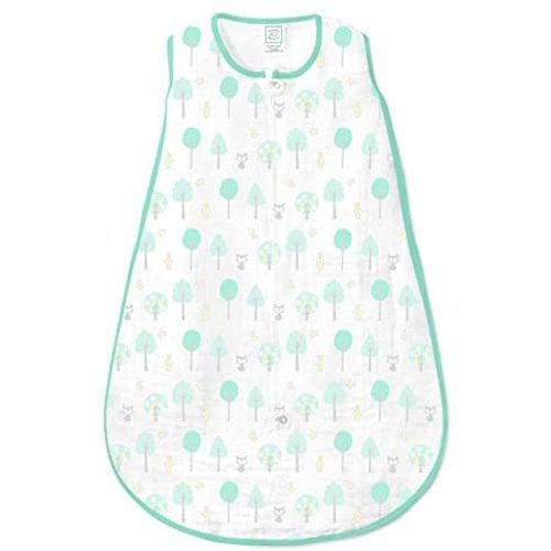 SwaddleDesigns Cotton Muslin zzZipMe Sleeping Sack, Wearable Blanket with 2-Way Zipper, SeaCrystal Woodland, Small, 12-18 Months