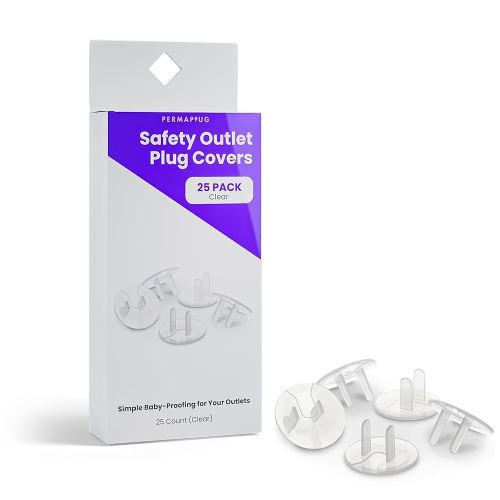 Safety Outlet Plug Covers 25-Pack, Clear – Childproof, Tamper-Resistant Plug Protectors and Outlet Covers for Baby Safety, Durable and Easy to Install Electrical Outlet Covers