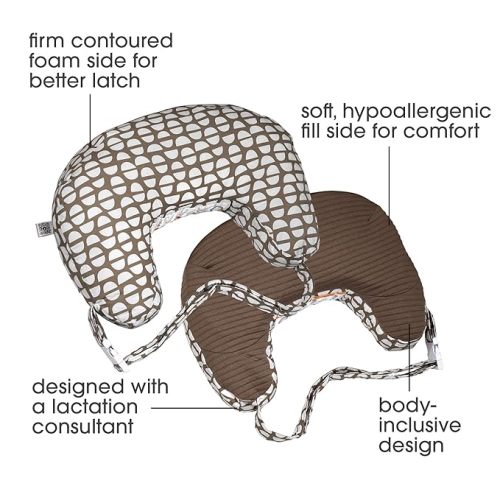 Boppy Nursing Pillow Best Latch, Mocha Half Domes, Created with Lactation Consultant, Firm Contoured and Plush Sides for Two Breastfeeding Options, Padded Belt, Plus Sized to Petite, Machine Washable