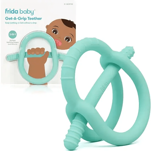 Frida Baby Get-A-Grip Teether | 100% Food-Grade Silicone Teether Toy for Baby 0-6, 12, 18 Months Infant, Reaches Front, Back, and All New Teeth Types, Easy to Hold, Never Drop, BPA-Free, PVC-Free