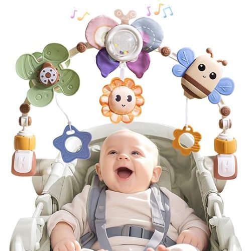 Adjustable Baby Stroller Arch Toys - Car Seat Toys Play Arch Crib Bassinet Toy Activity Arch with Fascinating Toy for Stimulating Baby's Senses Developing Motor Skills Infants Toddlers Gifts