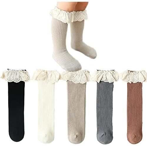 Baby Girls Knee High Socks Kids Toddler Tube Ruffled Stockings Little Girl's Lace Heelless Socks