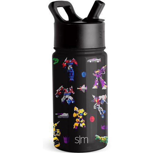 Simple Modern Transformers Kids Water Bottle with Straw Lid | Reusable Insulated Stainless Steel Cup for Toddlers, School | Summit Collection | 14oz, Transformer Block Nation