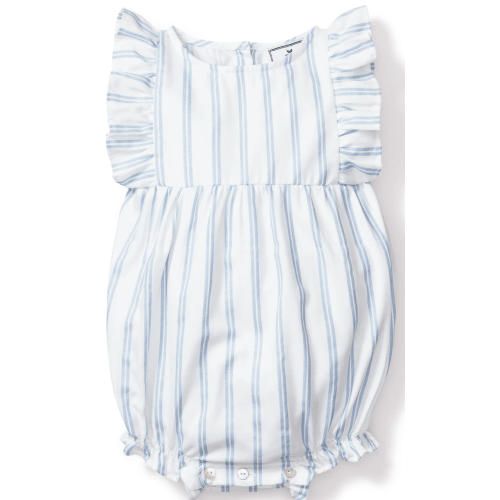 Baby's Twill Ruffled Romper in Periwinkle Stripe