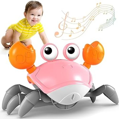 Crawling Crab Toy, Infant Tummy Time Baby Toys, Fun Interactive Dancing Walking Moving Toy Babies Sensory Induction Crabs with Music, Baby Toys Boys Girls Toddler Birthday Gifts