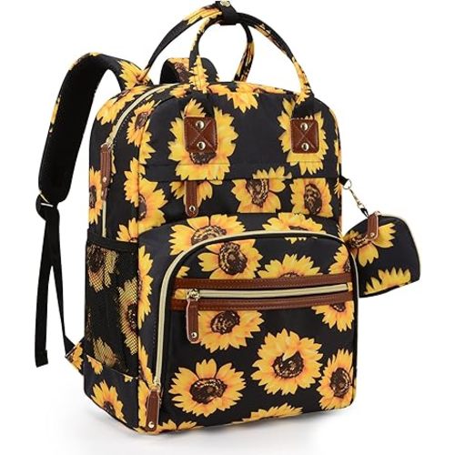 Tuwubi Diaper Bag Backpack, Baby Essentials Travel Tote Bag, Multi function Waterproof Backpacks, Travel Essentials with Stroller Straps & Pacifier Case - Sunflower