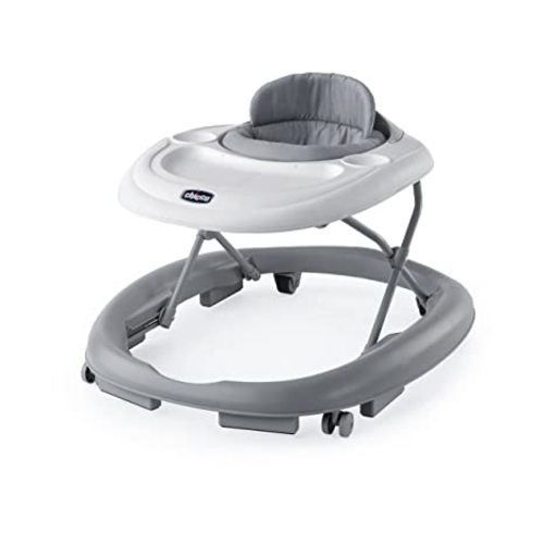 Chicco Mod Walker Foldable Infant Walker, 3 Height Adjustments, BPA-Free Tray with 2 Cup Holders, Brake Pads, for Children up to 26 lbs., Space-Saving Compact Fold, Grey/Grey