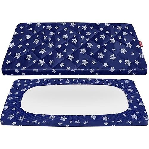 Pack and Play Sheets Fitted, Breathable Thick Playard Lovely Print Cover 39"×27"×5" Compatible with Graco Pack n Play, Navy Star