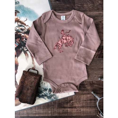 LWB Rearing Horse Logo Baby Bodysuit - Truffle