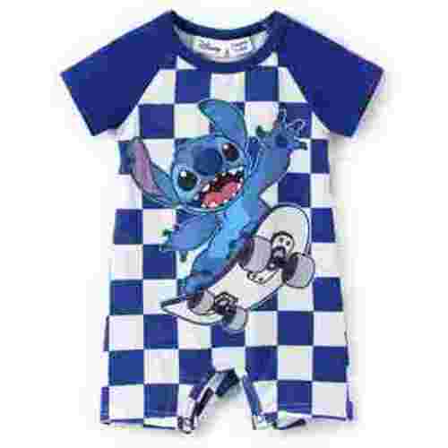 Disney Stitch Baby Boys Girls Romper Short Sleeve Skateboard Plaid Onesies Outfits Newborn to Infant