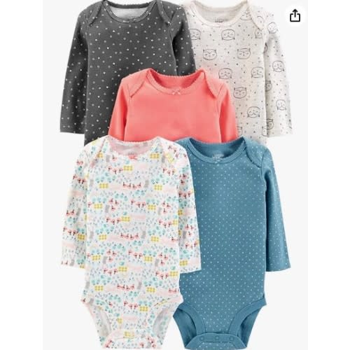 Simple Joys by Carter's Baby Girls' Long-Sleeve Bodysuit, Pack of 5