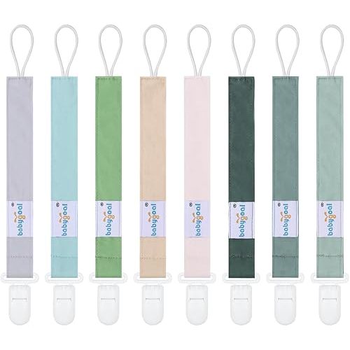 Babygoal Pacifier Clips 8 Pack, Pacifier Holder Clips for Baby Boys and Girls Fits for Most Pacifier, Binkie Styles & Baby Teethers & Toys and Gift-Neutral Color 8PS43