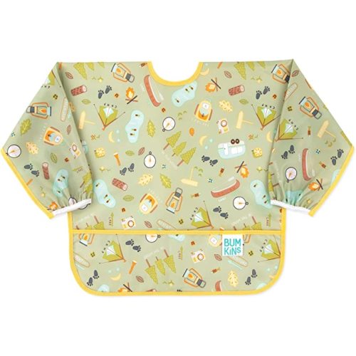 Bumkins Sleeved Bib Baby Bib, Toddler Bib, Smock, Waterproof Fabric, Fits Ages 6-24 Months - Camp Gear