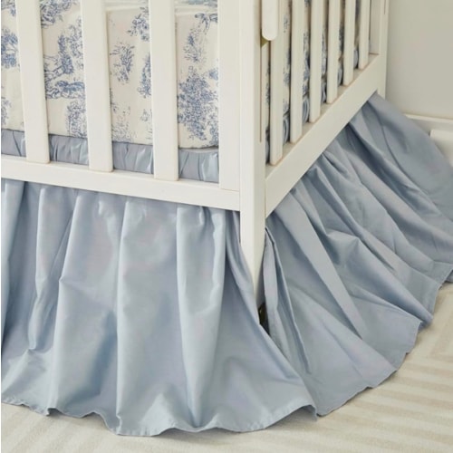 Brandream Boho Bohemian Girl Boy Baby Nursery Crib Bed Skirt Dust Ruffle - Neutral Solid Color Light Blue Farmhouse Chic 100% Percale Cotton Ruffle
