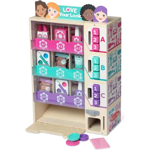 Melissa & Doug Sort, Stock, Select Beauty Kiosk Vending Machine Play Set, Pretend Makeup Wooden Toy for Boys and for Girls 3+ - FSC Certified
