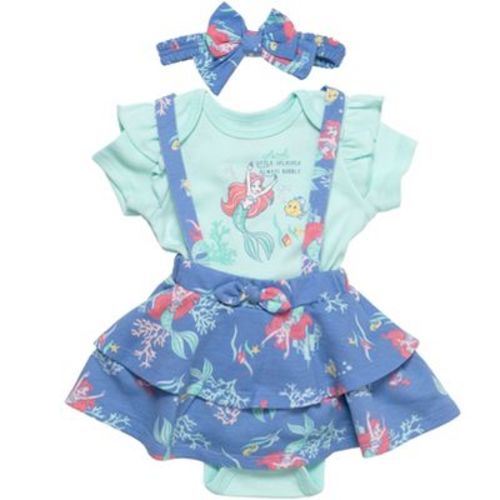 Disney Princess Tiana Infant Baby Girls 3 Piece Outfit Set: Bodysuit French Terry Jumper French Terry Headband Green / Khaki 24 Months