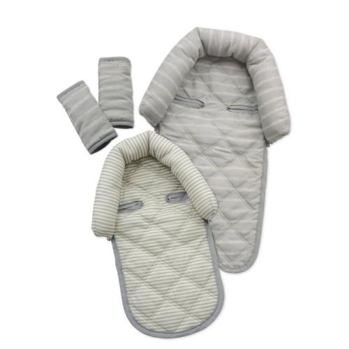 GoldBug Duo Head Support + Strap Cover Set - Gray Ticking Stripe