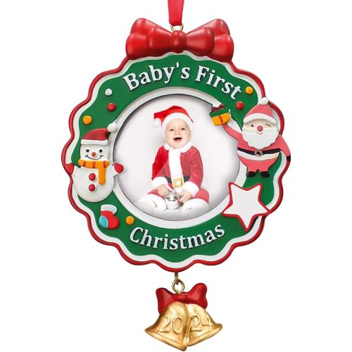 Baby's First Christmas Picture Frame, Chrismas Ornament 2024 Year Dated, My Very First Christmas Baby Photo Frame, Personalized DIY Keepsake Photo Plaque Christmas Ornament for Girl or Boy Child