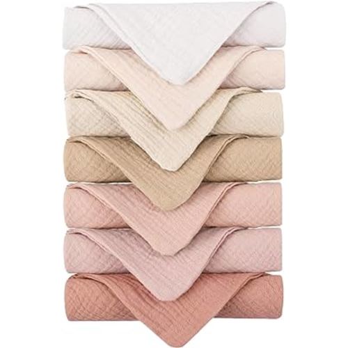 Konssy Baby Muslin Washcloths 7 Pack -100% Cotton Baby Bath Washcloths, Soft Baby Wash Cloths and Absorbent Burp Cloths for Newborn Kids Girls and Boys, 11x11 inches