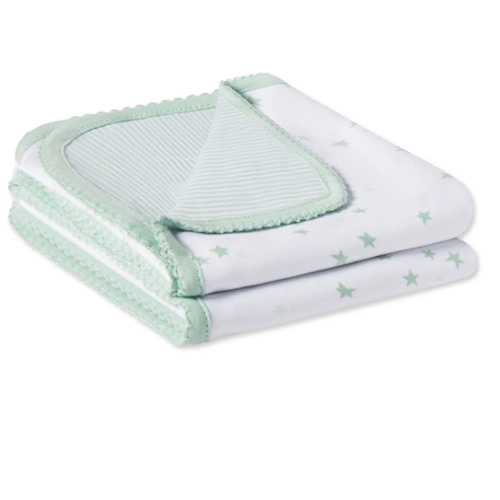 LAKE | Baby | Pima Cotton Pajamas | Parisian Green Multi Reversible Baby Blanket