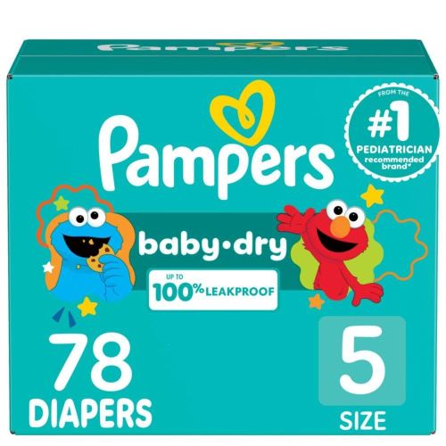 Pampers Diapers - Baby Dry - Size 5, 78 Count, Absorbent Disposable Infant Diaper (Packaging May Vary)