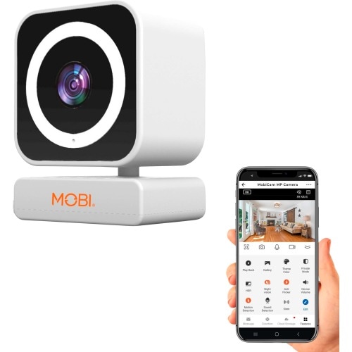 MOBI - Cam MP Smart Baby & Nursery Monitoring Camera, Indoor Security Camera w/ Dual Band WiFi, Night Vision & BLE Connectivity - White