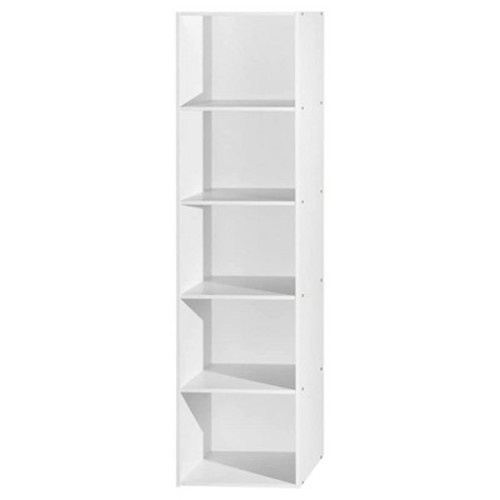 Hodedah 12 x 16 x 60 Inch 5 Shelf Bookcase and Office Organizer Solution for Living Room, Bedroom, Office, or Nursery, White Wood Finish