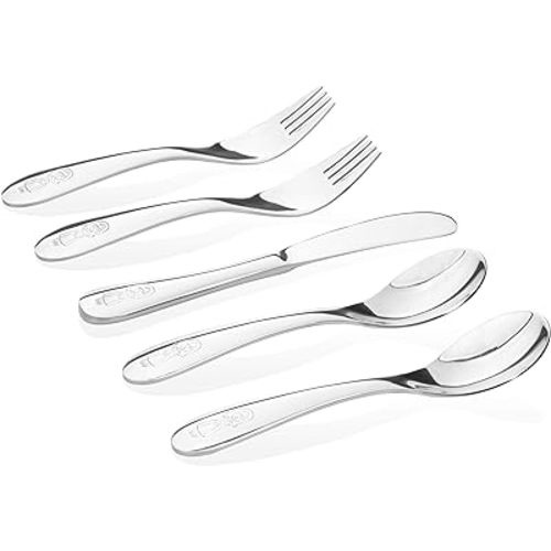 Kids Stainless Steel Utensil Set | by Kiddobloom | High Grade Stainless #304 (18/8) | Cute Little Princess Design | Includes 2 Spoons, 2 Forks, & 1 Butter Knife | Safe for Toddlers and Children
