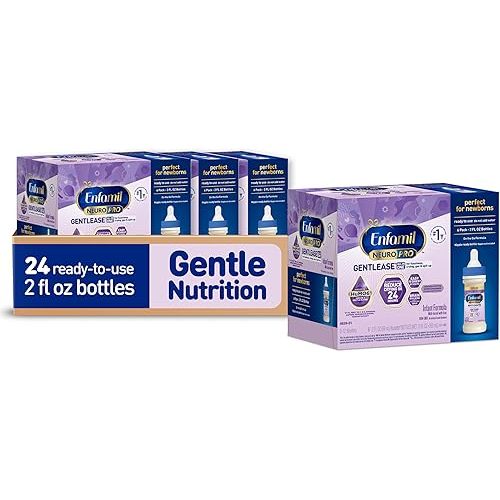 Enfamil NeuroPro Gentlease Ready-to-Feed with Smaller Proteins for Easy Digestion,Brain Supporting DHA, HuMO6* Blend, Baby Formula for easing Fussiness, Gas, Spit-up in 24hrs, 2 Fl Oz (6 ct), 4 Pack