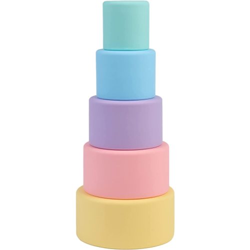 BLUE GINKGO Silicone Stacking Cups – Nesting & Sensory Stacking Toy for Toddlers | Open-Ended Montessori Toy with 5 Cups (Pastel Colors)