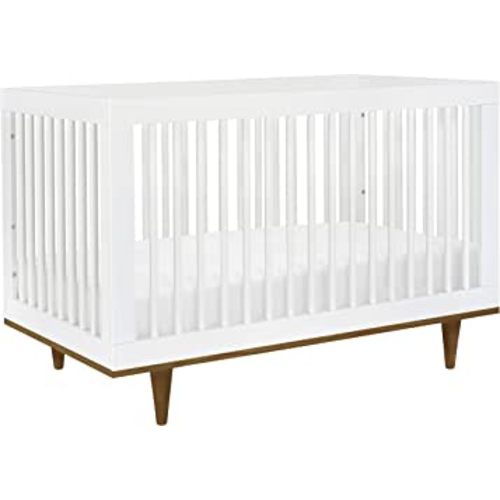 DaVinci Marley 3-in-1 Convertible Crib in White Finish and Walnut Legs, Greenguard Gold Certified