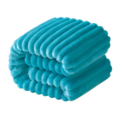 NTBAY Flannel Fuzzy Toddler Blanket, Fluffy Warm and Lightweight Reversible Stripes Design Baby Plush Blanket, 30x40 Inches, Turquoise