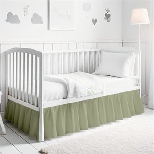 Crib Bed Skirt Dust Ruffle with Split Corners, 100% Cotton, Sage Nursery Crib Skirt for Baby Boys or Girls, 28x52, 14" Drop, Toddler Bed Skirt, Baby Bedding, Crib Sheet Skirt, Soft & Breathable