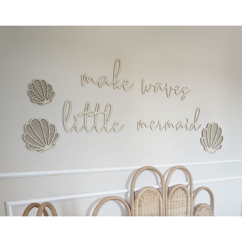 Make waves little mermaid Schriftzug, Wanddekko, Babyzimmer Deko aus Holz, Kinderzimmer, wall decoration, baby, nursery, surfing