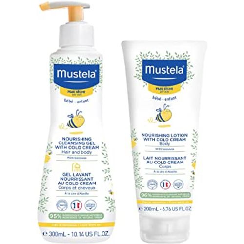 Mustela Baby Dry Skin Bath Time Gift Set - Baby Skin Care Essentials - with Natural Avocado & Cold Cream - 2 Items Set