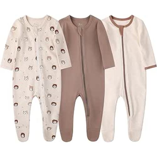 O2 BABY Baby Boys Girls Organic Cotton Zip-Front Sleeper Pajamas, Footed Sleep 'n Play
