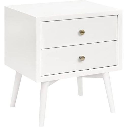 Babyletto Palma 2-Drawer Nightstand with USB Charging Port, Mid-Century, Warm White