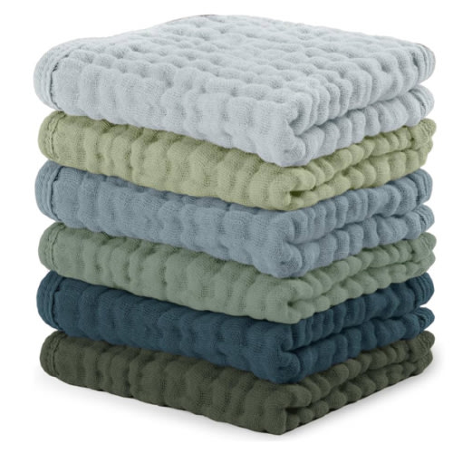 Comfy Cubs Muslin Baby Washcloths 6 Pack - Soft 6-Layer Cotton Wash Cloths for Sensitive Skin - 10"x10" Large, Gentle, Absorbent Infant Essentials for Newborn and Toddlers - Multi Boy