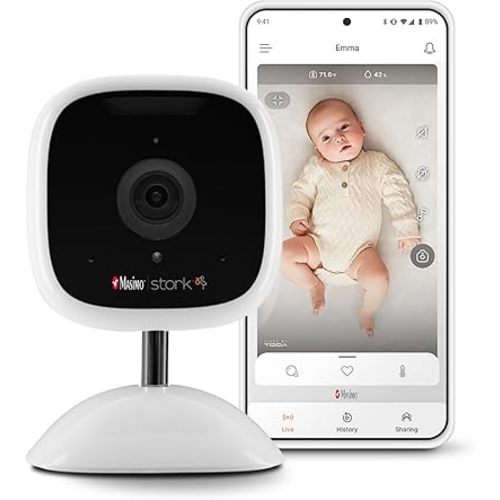 Stork Masimo Baby Monitor Camera, White - QHD-Hires 24hr Video Camera, Zoom in/Out, 2-Way Audio, Room Condition Alerts, Remote App Streaming (Discontinued)