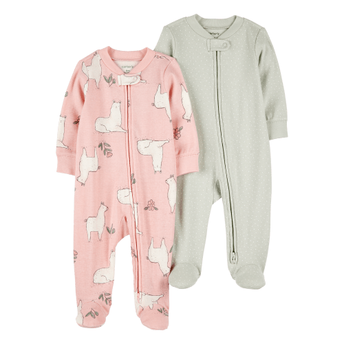 Baby 2-Pack 2-Way Zip Cotton Sleep & Play Pajamas - Pink/Green - Carter's | Carter's