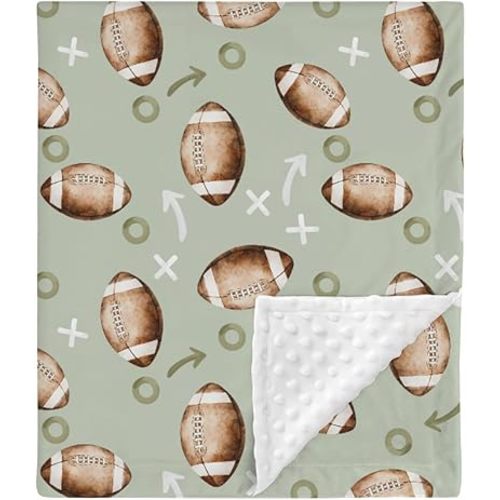 HawSkgFub Football American Sport Mink Baby Blankets with Dotted Backing Boys Shower Gift, Green Game Match Watching Double Layer Nursery Swaddle, Soft Newborn Infant Toddler Bed Crib Bedding 30 x 40