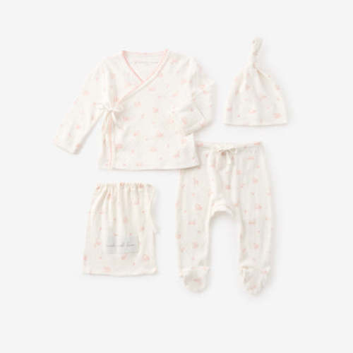 Pink Swan Print Organic Cotton Pointelle Layette 3 Pc Gift Set – Elegant Baby