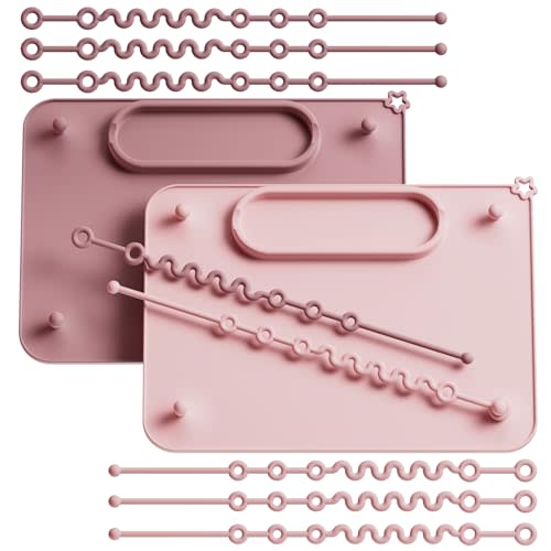 2 Pack Baby Silicone Mat, with Suction Base and 8 Stretchable Straps, Seposeve Baby Placemats, Activity Mat for Infants to Toddlers, Keeps Babies Essentials Off The Floor, Purple Pink
