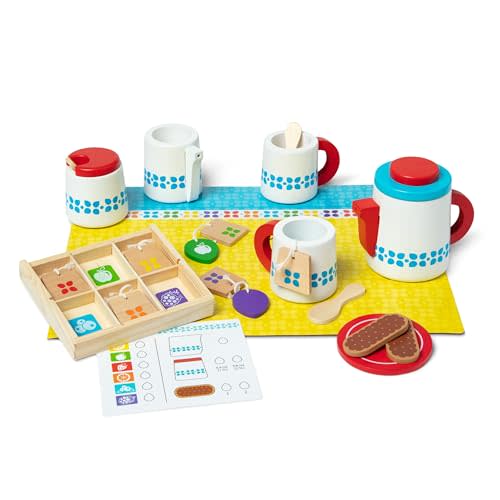 Melissa & Doug 20-Piece Steep and Serve Wooden Tea Set - Play Food and Kitchen Accessories Play Tea Set, Pretend Toy For Kids Ages 3+