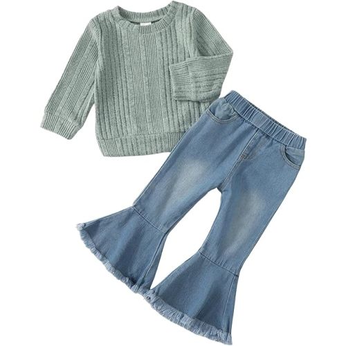Mioglrie Toddler Girl Clothes Little Girl Denims Outfits Jeans Pants Set Little Baby Toddler Baby Clothes for Girl