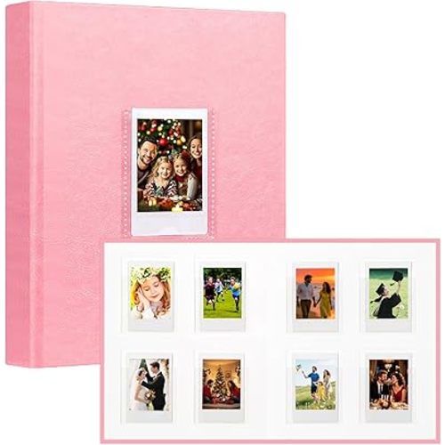 Ruibytree 128 Pocket Photo Album with Writing Space and Front Window, 3 Inch Picture Book for Polaroid Compatible with Fujifilm Instax Mini 12 11 9 8 7+ 99 40 Instant Camera,K-pop Photocards (Pink)