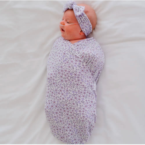Mama Coco Cocoon Swaddles Purple Posies, Small