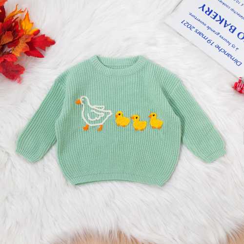 Hand Knitted Marching Ducks Baby&Toddler Sweater,Cute Ducks Hand Embroidered Jumper,Oversized Kid Duck Sweater, Baby Gift,Duck Sweatshirt