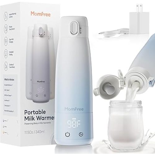 Portable Bottle Warmer for Breastmilk: Baby Milk Warmer with Smart Touch LED Temperature Control | Food-Grade Cordless On The Go Heating Bottle - 5 Mins Quick Milk Heating & Water 12 Ounces